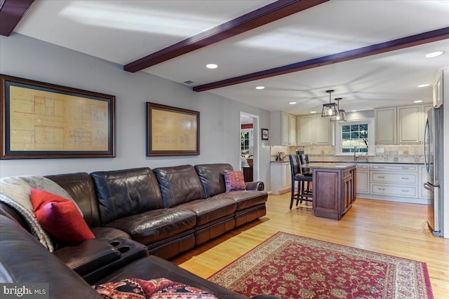 601 Crum Creek Rd, Media, PA 19063 - living area with beam ceiling, light wood-type flooring, and recessed lighting