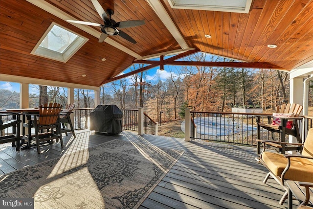 601 Crum Creek Rd, Media, PA 19063 - wooden deck featuring a grill, ceiling fan, and view of wooded area