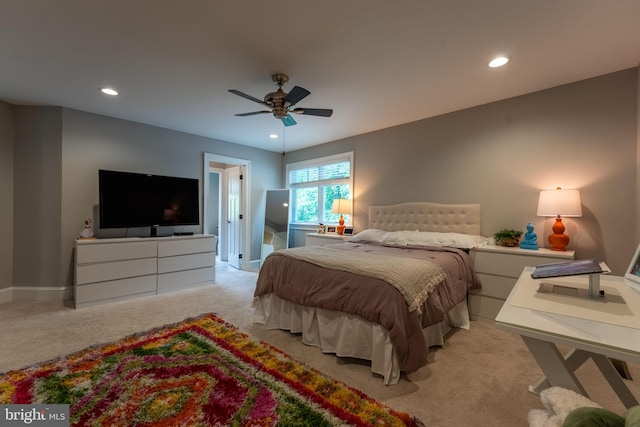 415 Pyles Mountain Ln, Avondale, PA 19311 - bedroom with light colored carpet, recessed lighting, and ceiling fan