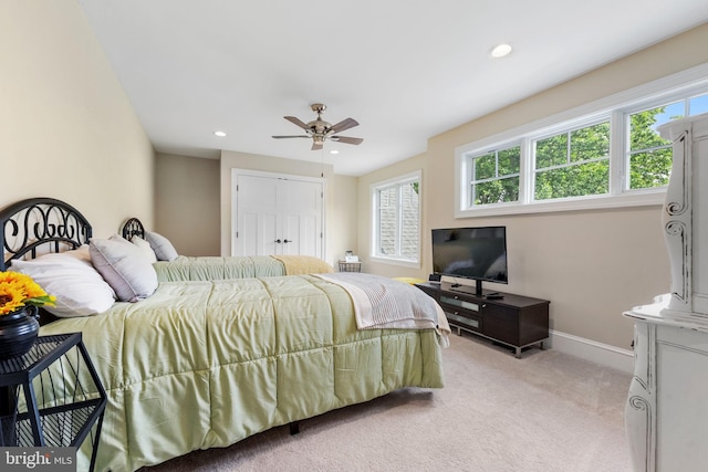 415 Pyles Mountain Ln, Avondale, PA 19311 - bedroom featuring light carpet, recessed lighting, a closet, and ceiling fan