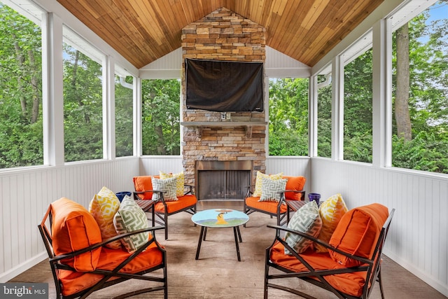 415 Pyles Mountain Ln, Avondale, PA 19311 - sunroom / solarium with lofted ceiling and an outdoor living space with a fireplace