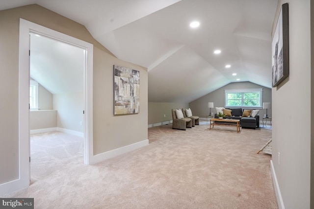 504 Kingsley Rd SW, Vienna, VA 22180 - living area featuring vaulted ceiling, carpet floors, and recessed lighting