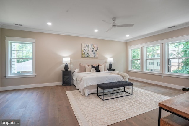 504 Kingsley Rd SW, Vienna, VA 22180 - bedroom featuring crown molding, light wood finished floors, recessed lighting, and a ceiling fan