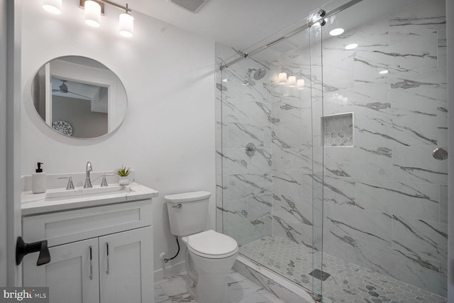 504 Kingsley Rd SW, Vienna, VA 22180 - bathroom featuring marble look tiles, a marble finish shower, and vanity