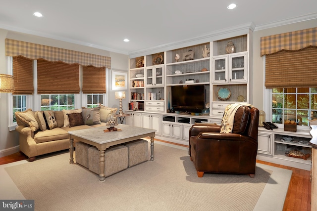 103 Marian Dr, Princeton Junction, NJ 08550 - living room featuring crown molding, light wood-style floors, and recessed lighting