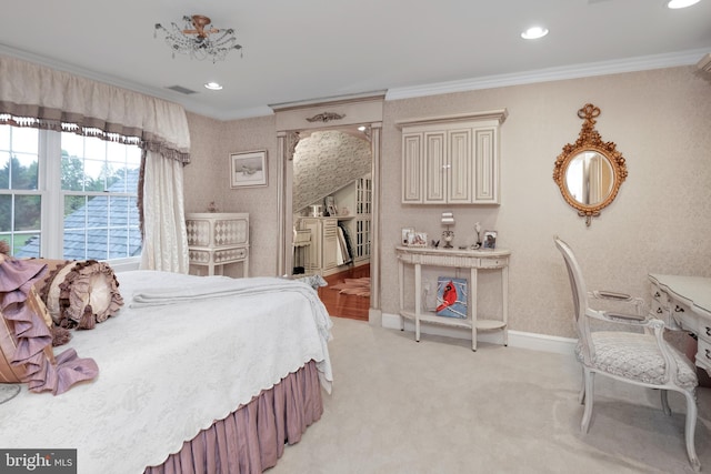 103 Marian Dr, Princeton Junction, NJ 08550 - bedroom with crown molding, light carpet, and recessed lighting