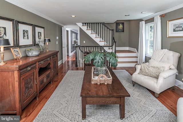 200 Hun Rd, Princeton, NJ 08540 - living area featuring stairs, wood finished floors, ornamental molding, baseboards, and recessed lighting