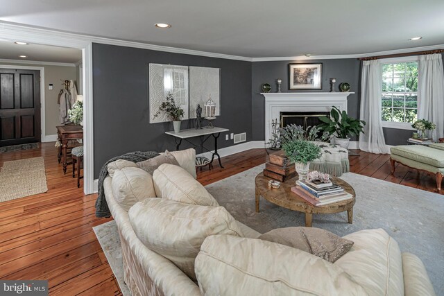 200 Hun Rd, Princeton, NJ 08540 - living room featuring hardwood / wood-style floors, ornamental molding, recessed lighting, a fireplace, and baseboards