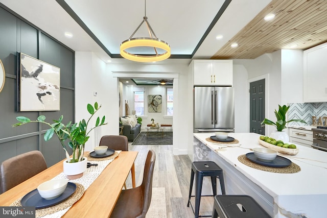 837 W 33rd St, Baltimore, MD 21211 - dining area featuring light wood-style floors, recessed lighting, and a ceiling fan