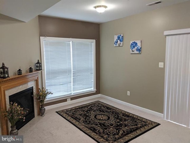 3313 Castle Ridge Cir, Silver Spring, MD 20904 - living area featuring carpet, a high end fireplace, and baseboards