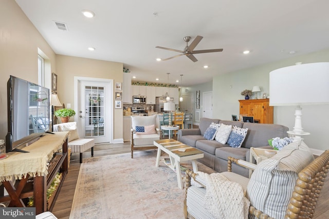 401 Bold Ruler Ct Unit 302, Havre De Grace, MD 21078 - living room featuring ceiling fan, recessed lighting, wood finished floors, and baseboards