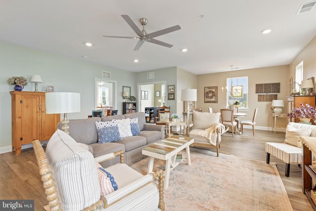 401 Bold Ruler Ct Unit 302, Havre De Grace, MD 21078 - living area with healthy amount of natural light, light wood-style floors, ceiling fan, baseboards, and recessed lighting
