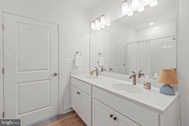 401 Bold Ruler Ct Unit 302, Havre De Grace, MD 21078 - full bathroom with double vanity, a shower with shower curtain, and tile patterned floors