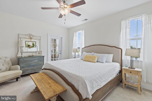 401 Bold Ruler Ct Unit 302, Havre De Grace, MD 21078 - bedroom with light colored carpet, a ceiling fan, and access to exterior