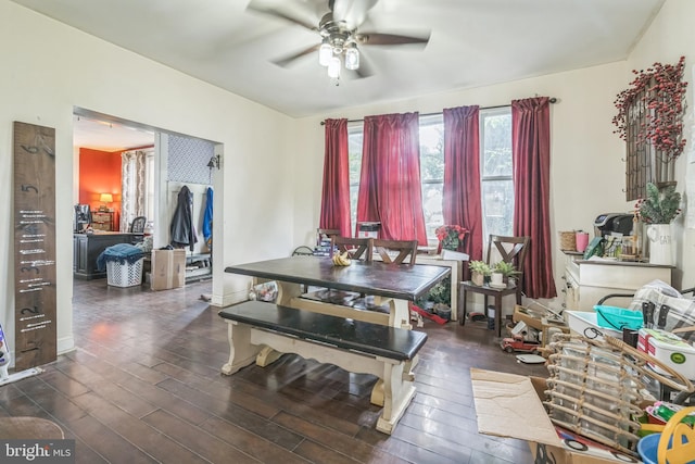 3006 Glenmore Ave, Baltimore, MD 21214 - dining space featuring a ceiling fan and dark wood-type flooring
