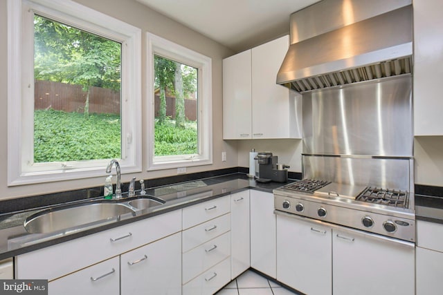 3820 Lorcom Ln, Arlington, VA 22207 - kitchen with wall chimney exhaust hood, white cabinets, and a sink