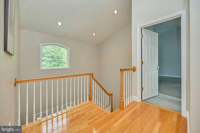 3820 Lorcom Ln, Arlington, VA 22207 - hall with an upstairs landing, wood finished floors, recessed lighting, and baseboards
