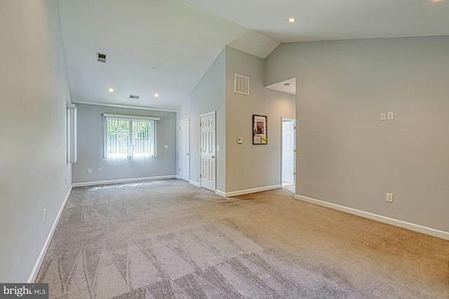 3820 Lorcom Ln, Arlington, VA 22207 - empty room with carpet flooring, baseboards, recessed lighting, and high vaulted ceiling
