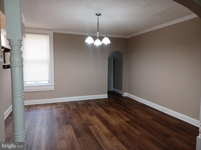 513 N Highland Ave, Baltimore, MD 21205 - spare room with arched walkways, dark wood finished floors, baseboards, and ornamental molding