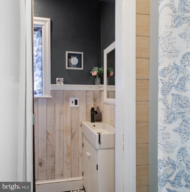 86 Greenfield Ave, Ardmore, PA 19003 - bathroom featuring vanity, wainscoting, and wood walls