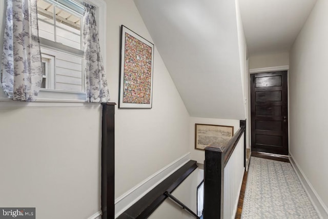 86 Greenfield Ave, Ardmore, PA 19003 - corridor featuring an upstairs landing, baseboards, and vaulted ceiling
