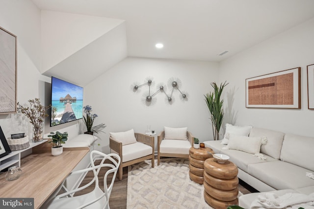 1807 Arch St Unit 21E, Norristown, PA 19401 - living room featuring wood finished floors, recessed lighting, and lofted ceiling
