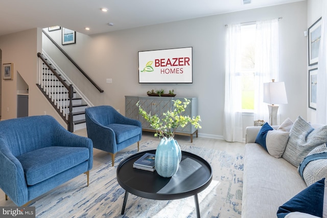 9981A Justify Run, Laurel, MD 20723 - living room with stairs, wood finished floors, recessed lighting, and baseboards