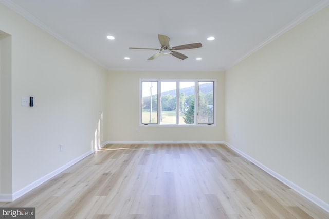 9708 Martinsburg Rd, Hedgesville, WV 25427 - empty room featuring crown molding, light wood-type flooring, recessed lighting, a ceiling fan, and baseboards