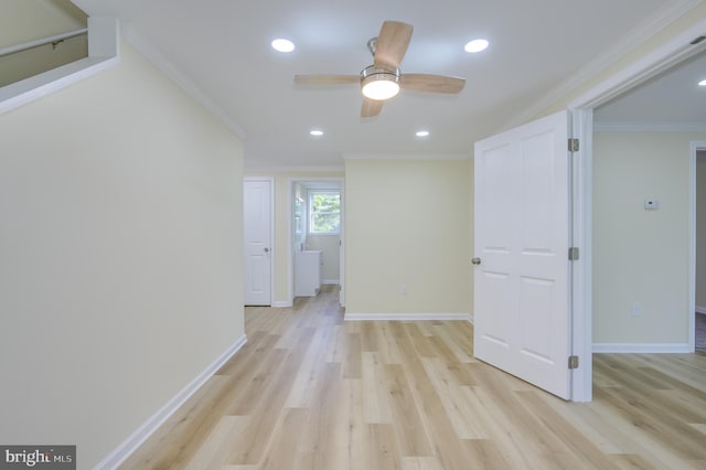 9708 Martinsburg Rd, Hedgesville, WV 25427 - empty room with ornamental molding, light wood-style floors, ceiling fan, baseboards, and recessed lighting