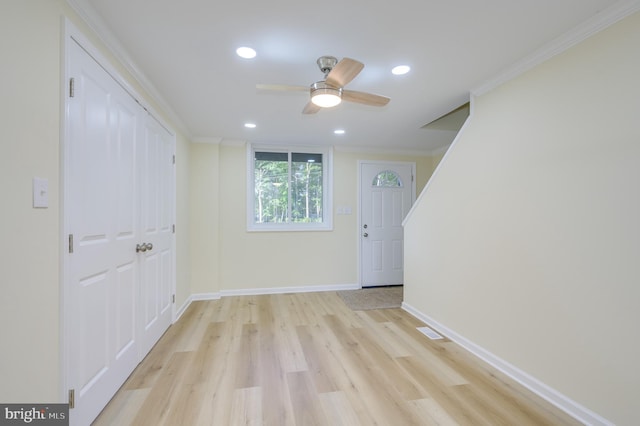 9708 Martinsburg Rd, Hedgesville, WV 25427 - foyer entrance with ornamental molding, light wood-type flooring, ceiling fan, recessed lighting, and baseboards