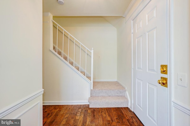 8064 Stonewall Brigade Ct, Manassas, VA 20109 - foyer entrance featuring stairway, dark wood-type flooring, and baseboards