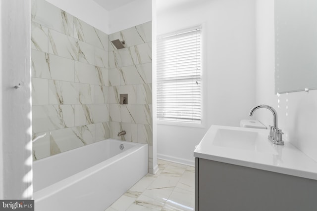 2808 Presstman St, Baltimore, MD 21216 - full bath with vanity,  shower combination, and marble look tiles