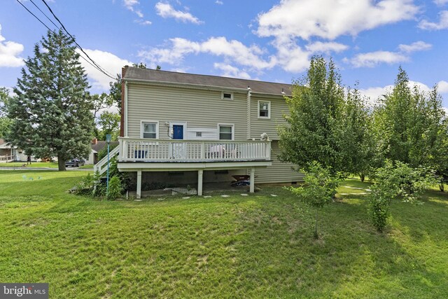 206 Mountain Rd, Linthicum Heights, MD 21090 - rear view of property featuring a wooden deck, a lawn, and crawl space
