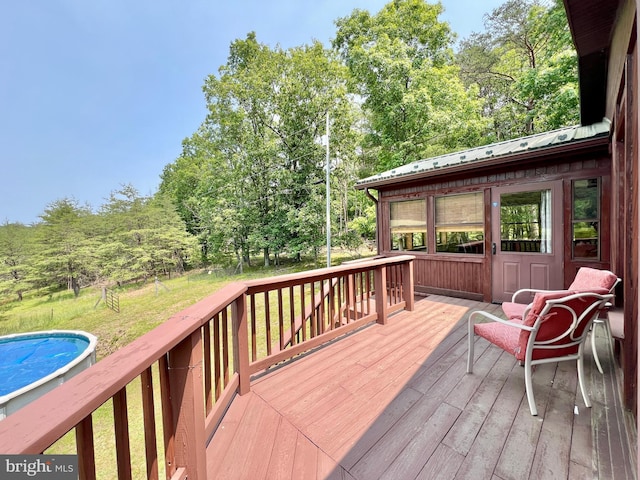 299 Valentine Acres Rd, Clearville, PA 15535 - wooden terrace with an outdoor pool and a yard