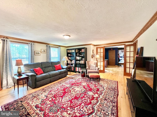 299 Valentine Acres Rd, Clearville, PA 15535 - living room with ornamental molding, a textured ceiling, and light wood-type flooring