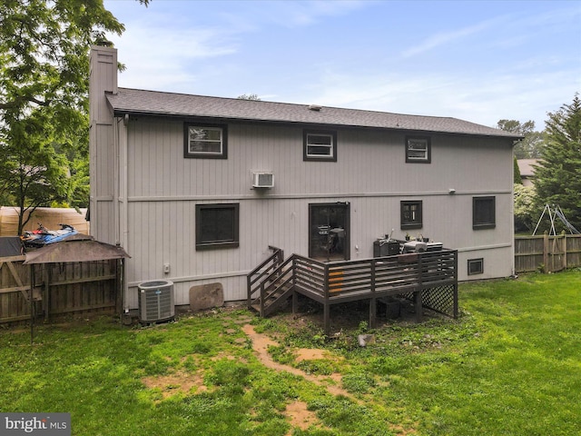 11815 Oriole Dr, Hagerstown, MD 21742 - back of house featuring a chimney, a deck, and central AC unit