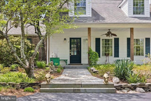 65 Covered Bridge Rd, New Hope, PA 18938 - property entrance featuring a porch and a ceiling fan