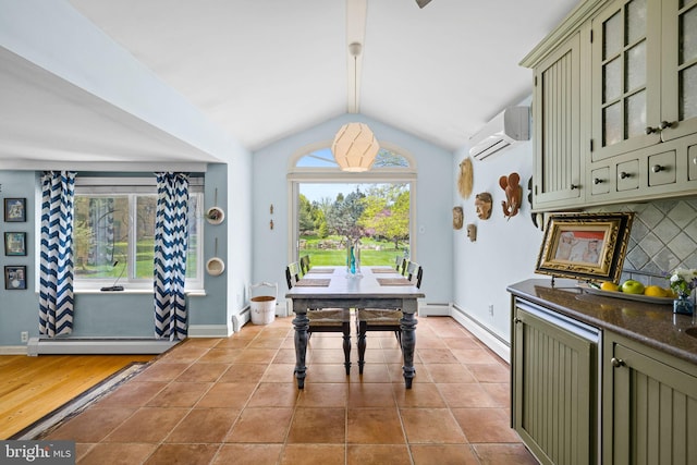 65 Covered Bridge Rd, New Hope, PA 18938 - dining space with a wall unit AC, plenty of natural light, and baseboard heating