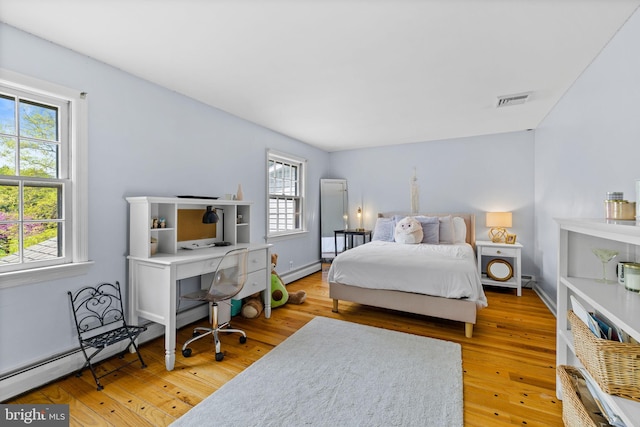 65 Covered Bridge Rd, New Hope, PA 18938 - bedroom featuring hardwood / wood-style floors, an office area, and baseboard heating