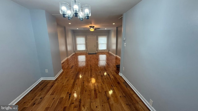 2126 E Sanger St, Philadelphia, PA 19124 - hallway featuring a chandelier, dark wood finished floors, a baseboard heating unit, and recessed lighting