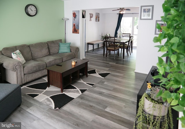 9 Wyndham Ct, Downingtown, PA 19335 - living area featuring ceiling fan and wood finished floors