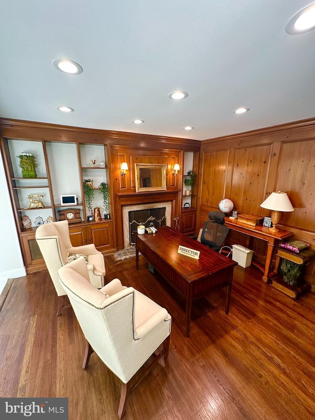 1319 Remington Rd, Wynnewood, PA 19096 - living area featuring a fireplace, recessed lighting, and wood finished floors