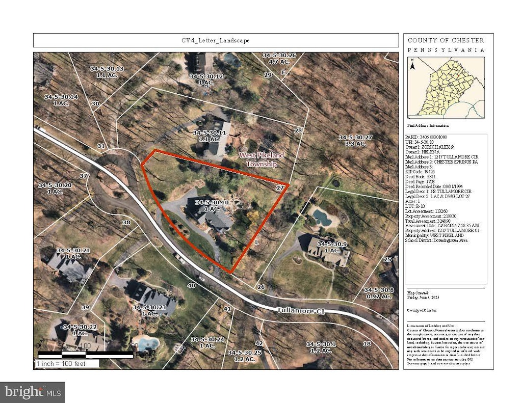 1217 Tullamore Cir, Chester Springs, PA 19425 - aerial map of property and surrounding area with property parcel outlined