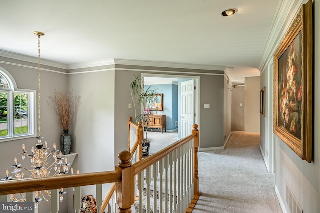 1217 Tullamore Cir, Chester Springs, PA 19425 - corridor with an upstairs landing, light colored carpet, and crown molding