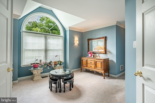 1217 Tullamore Cir, Chester Springs, PA 19425 - sitting room featuring carpet flooring, lofted ceiling, and crown molding