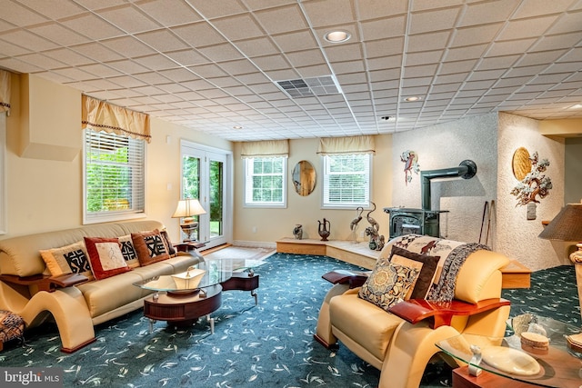 1217 Tullamore Cir, Chester Springs, PA 19425 - carpeted living area with a wood stove