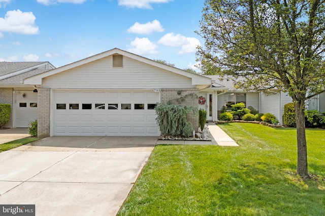 738 Prospect Rd, Monroe Township, NJ 08831 - ranch-style home with driveway, brick siding, a garage, and a front yard
