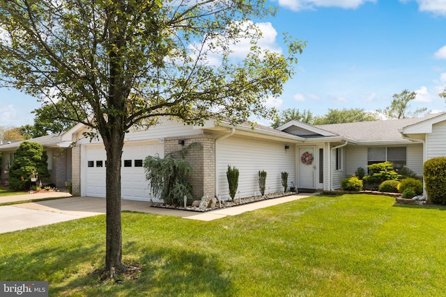 738 Prospect Rd, Monroe Township, NJ 08831 - ranch-style house featuring a garage, concrete driveway, a front lawn, and brick siding