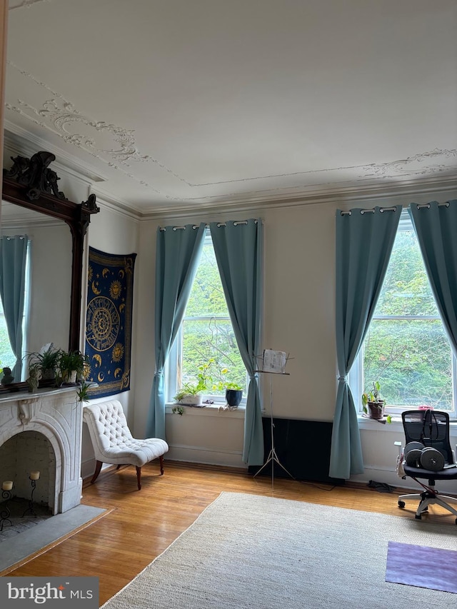 1313 Eutaw Pl, Baltimore, MD 21217 - living area featuring ornamental molding and wood finished floors