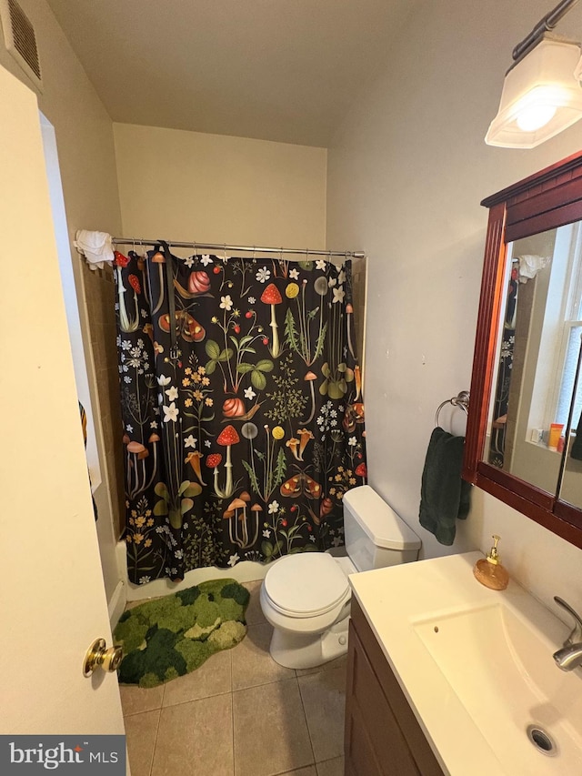 1313 Eutaw Pl, Baltimore, MD 21217 - bathroom with vanity, tile patterned flooring, and curtained shower